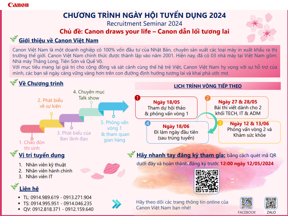 Chương trình Ngày hội tuyển dụng của Công ty Canon Việt Nam