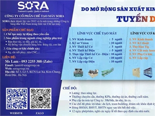 Thông báo tuyển dụng của công ty cổ phần chế tạo máy Sora