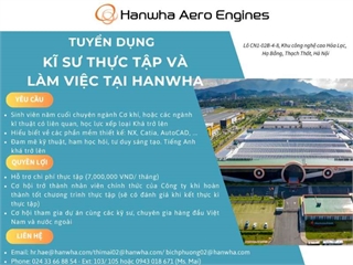 Announcement of recruitment of interns and engineers to work at Hanwha Aero Engines