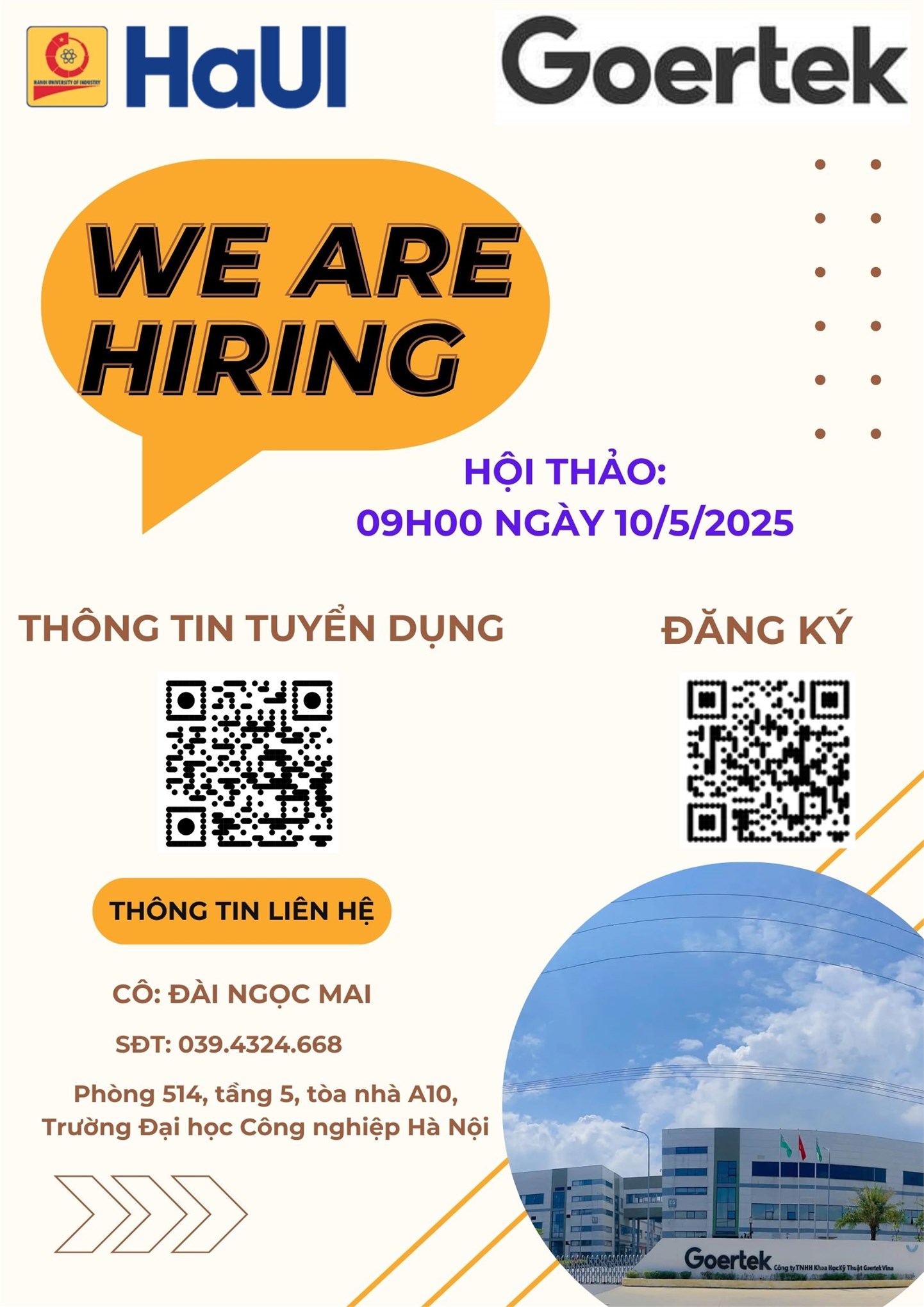 Thông báo `Chương trình tuyển dụng cán bộ nguồn của Công ty TNHH khoa học kỹ thuật Goertek Vina`