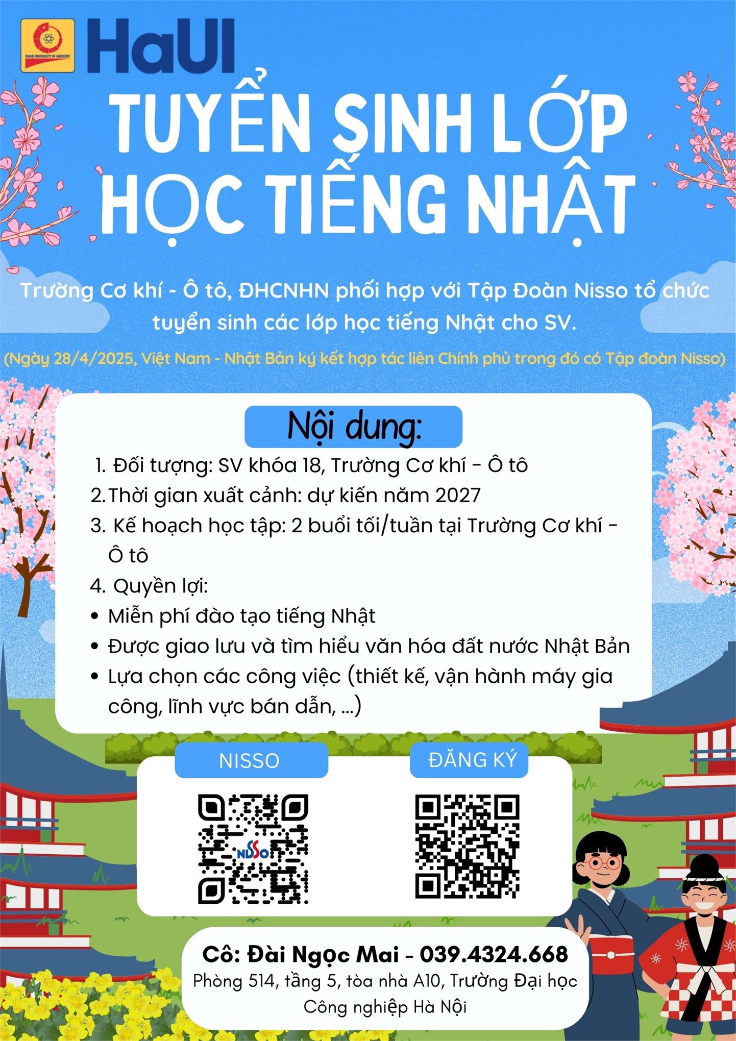 Thông báo tuyển sinh lớp học tiếng Nhật Bản cho sinh viên khóa 18,Trường Cơ khí - Ô tô