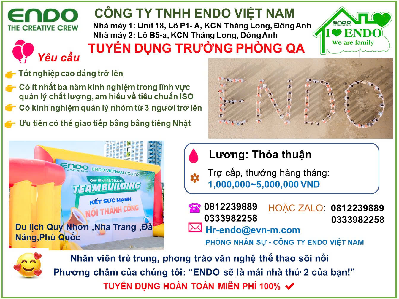 Thông báo tuyển dụng của Công ty TNHH Endo Việt Nam