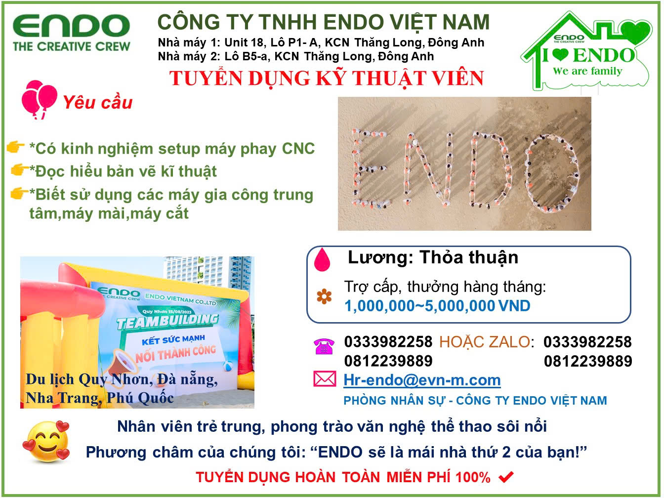Thông báo tuyển dụng của Công ty TNHH Endo Việt Nam
