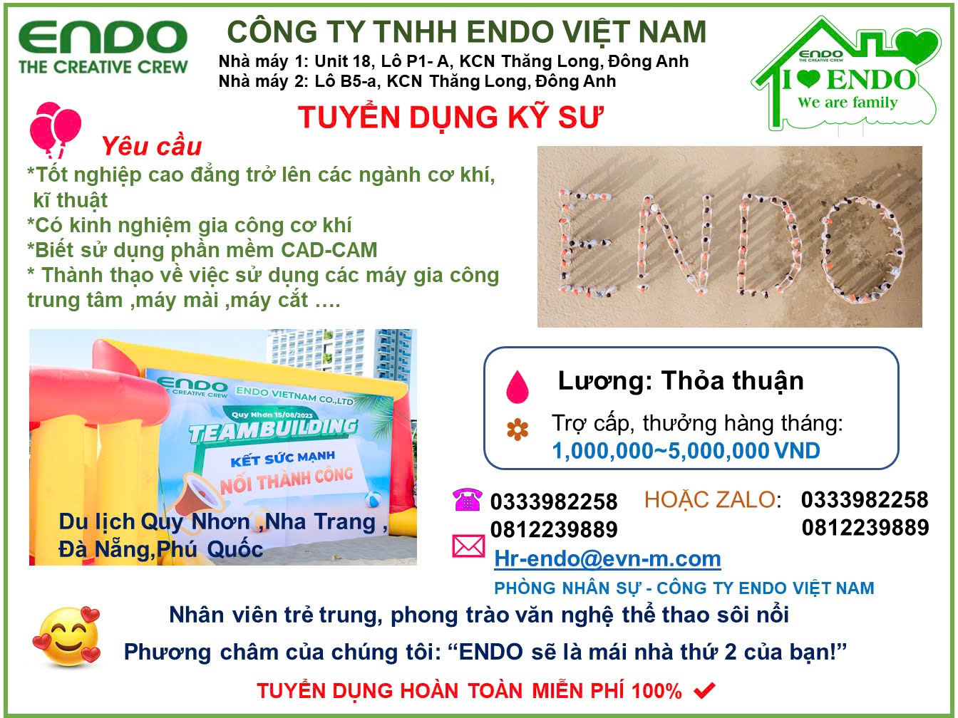 Thông báo tuyển dụng của Công ty TNHH Endo Việt Nam