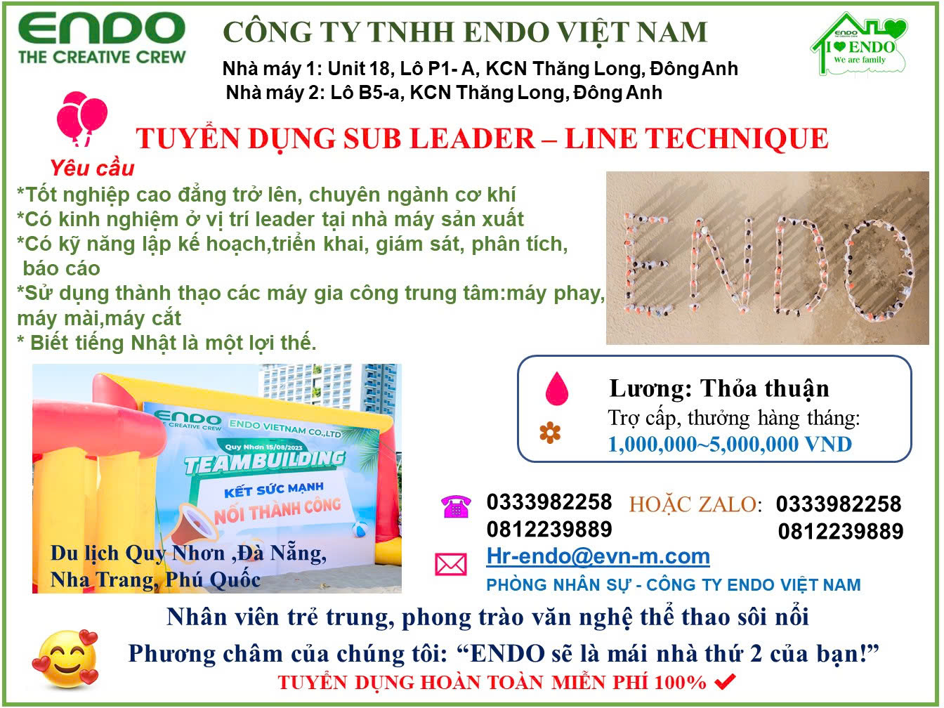 Thông báo tuyển dụng của Công ty TNHH Endo Việt Nam