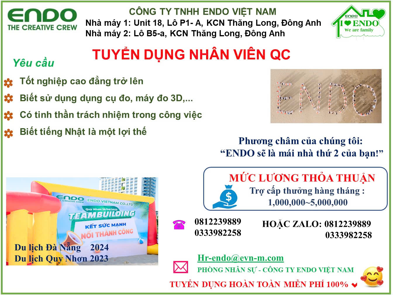 Thông báo tuyển dụng của Công ty TNHH Endo Việt Nam