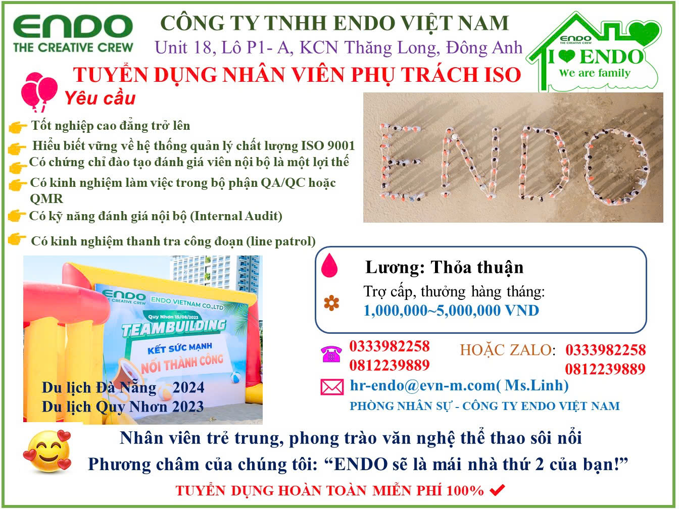 Thông báo tuyển dụng của Công ty TNHH Endo Việt Nam