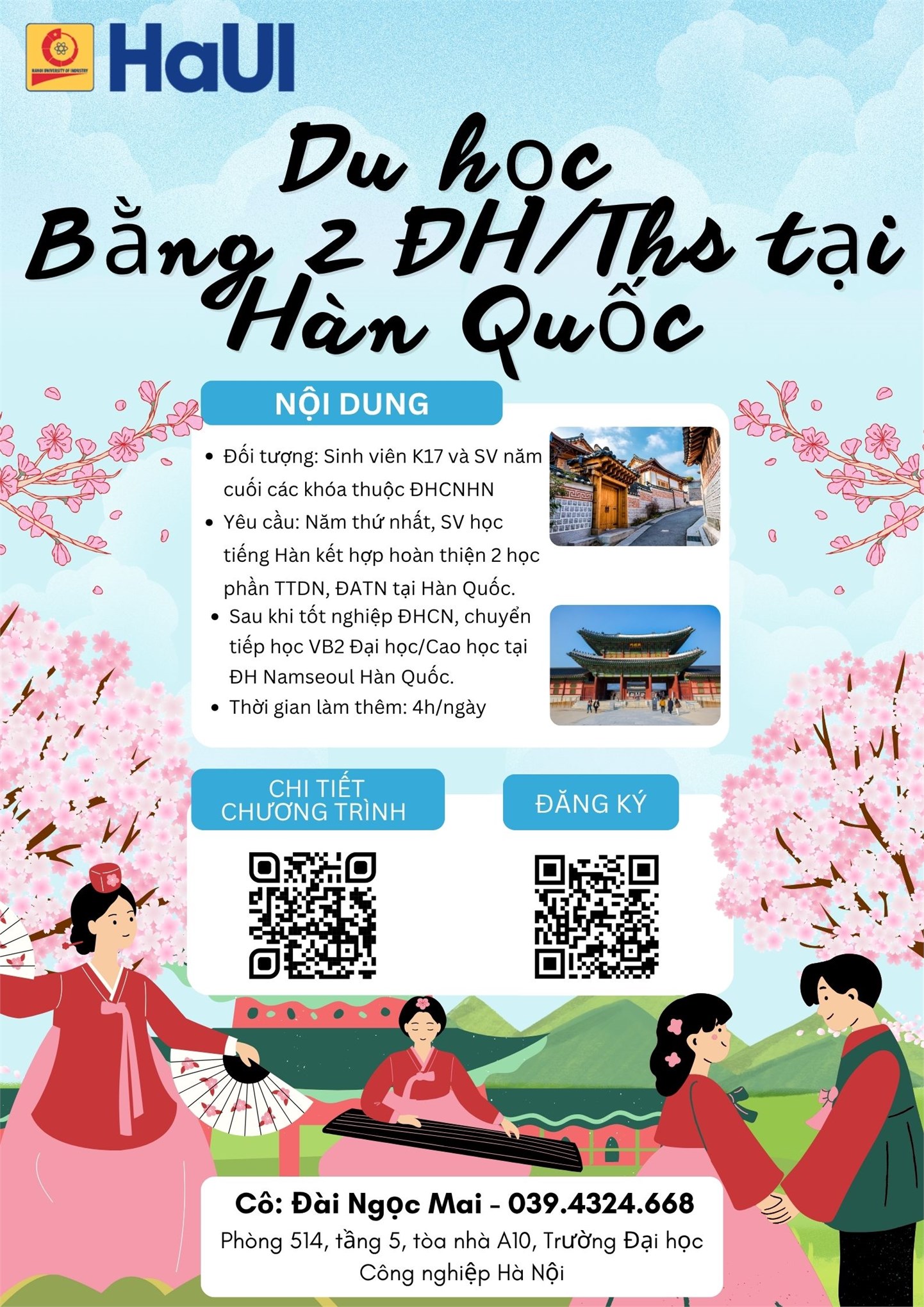 Thông báo `Chương trình kỹ sư thiết kế EPS` và `Chương trình du học VB2 Đại học hoặc thạc sỹ tại Đại học Namseoul - Hàn Quốc`
