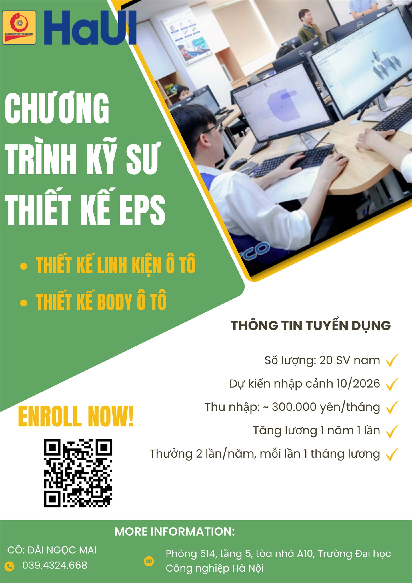 Thông báo `Chương trình kỹ sư thiết kế EPS` và `Chương trình du học VB2 Đại học hoặc thạc sỹ tại Đại học Namseoul - Hàn Quốc`