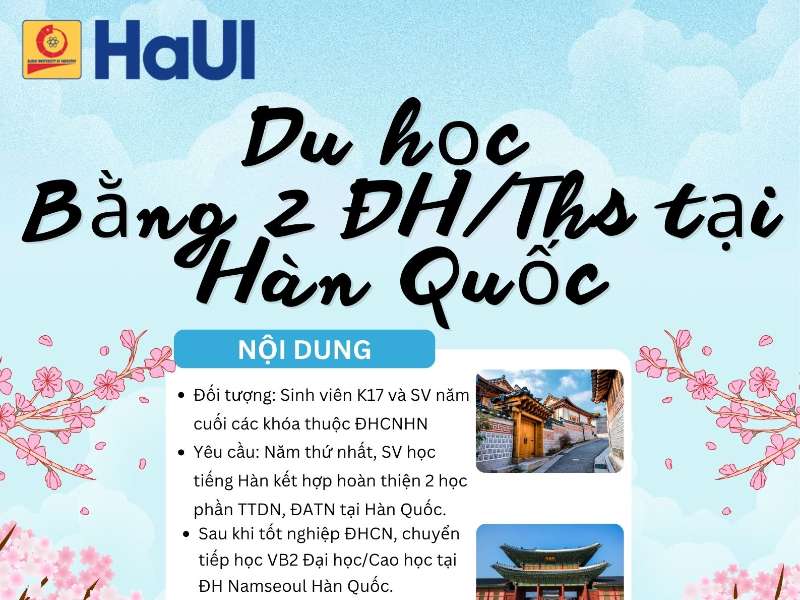 Thông báo "Chương trình kỹ sư thiết kế EPS" và "Chương trình du học văn bằng 2 Đại học hoặc thạc sỹ tại Đại học Namseoul - Hàn Quốc"