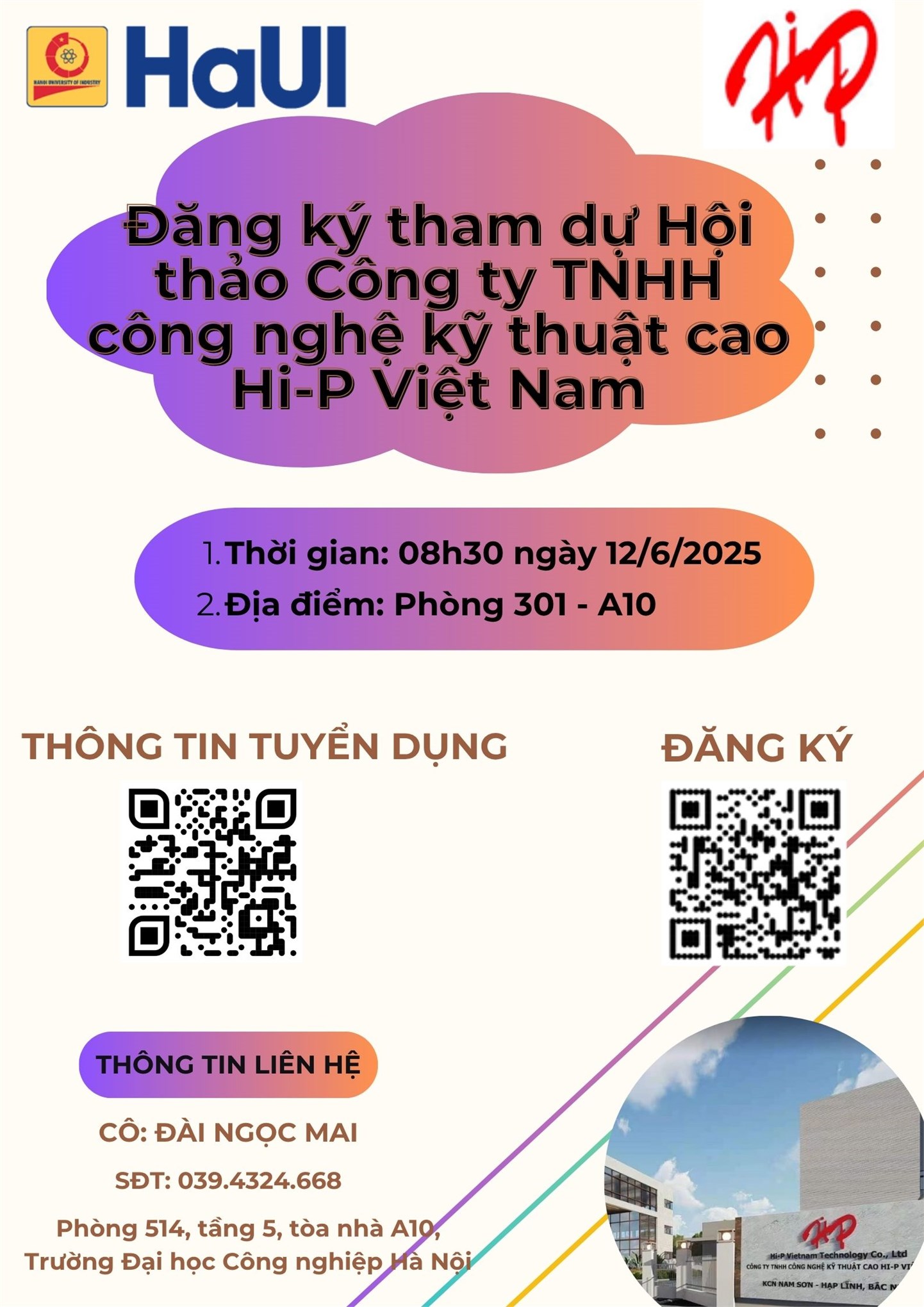 Thông báo hội thảo tuyển dụng việc làm của Công ty TNHH Công nghệ kỹ thuật cao Hi-P Việt Nam