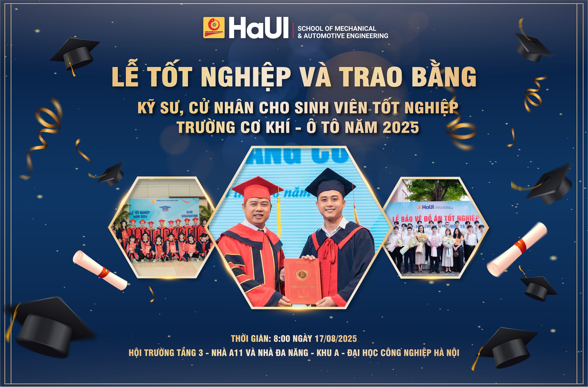 Thông báo lễ tốt nghiệp và trao bằng kỹ sư, cử nhân cho sinh viên tốt nghiệp năm 2025 của Trường Cơ khí - Ô tô
