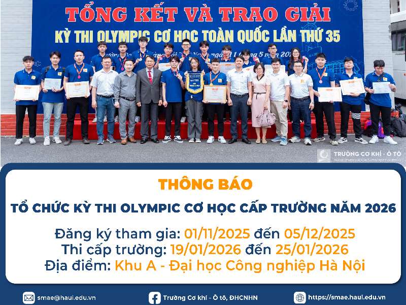 Thông báo tổ chức kỳ thi Olympic Cơ học cấp Trường năm 2026