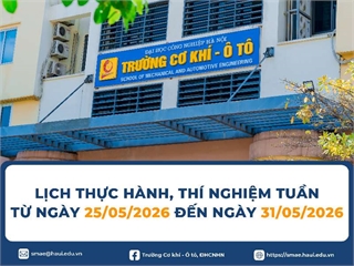 Lịch Thực hành, Thí nghiệm tuần 13 học kỳ 2 (Năm học 2025-2026)