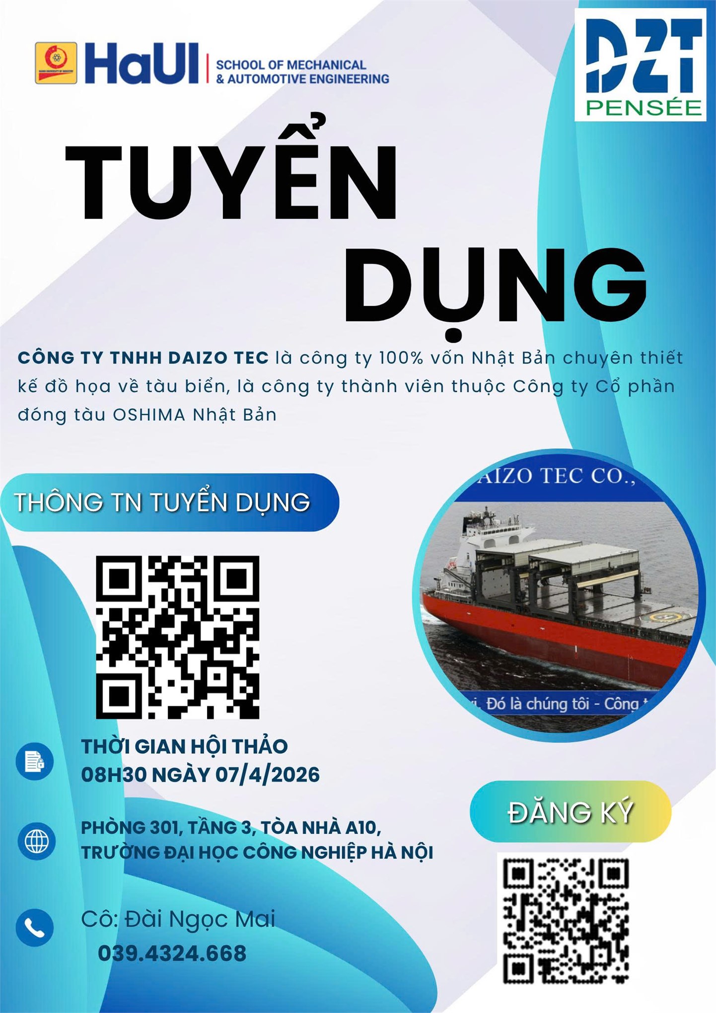 Thông báo chương trình Hội thảo tuyển dụng của Công ty TNHH Daizo tec