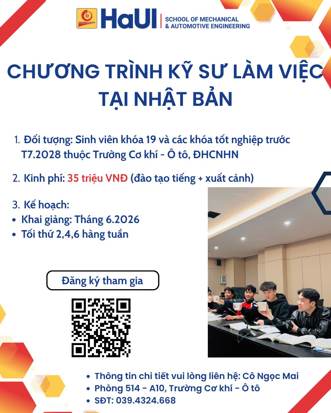 Thông báo `Tổ chức lớp học tiếng Nhật cho chương trình kỹ sư làm việc tại Nhật Bản`