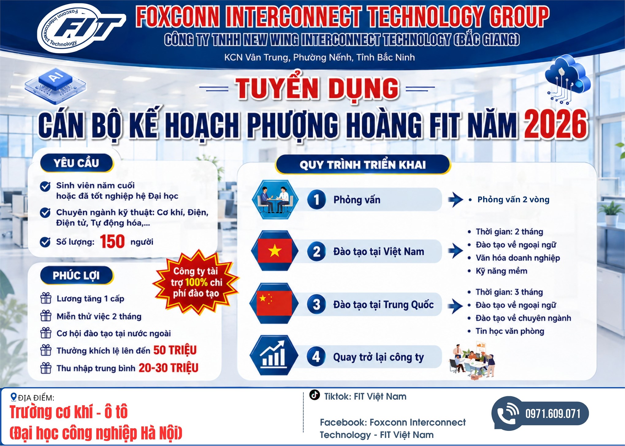 Thông báo chương trình tuyển dụng và thực tập của Công ty TNHH New Wing Interconect Technology (Bắc Giang)