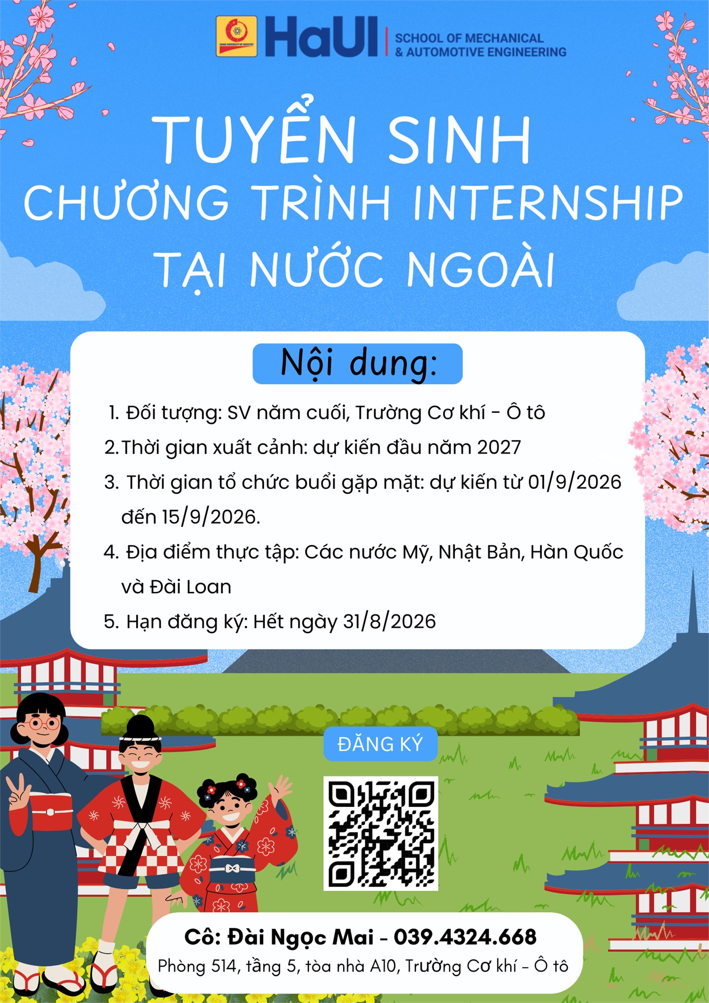 Thông báo tuyển sinh chương trình thực tập tại nước ngoài năm 2027