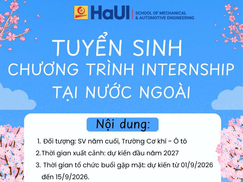 Thông báo tuyển sinh chương trình thực tập tại nước ngoài năm 2027