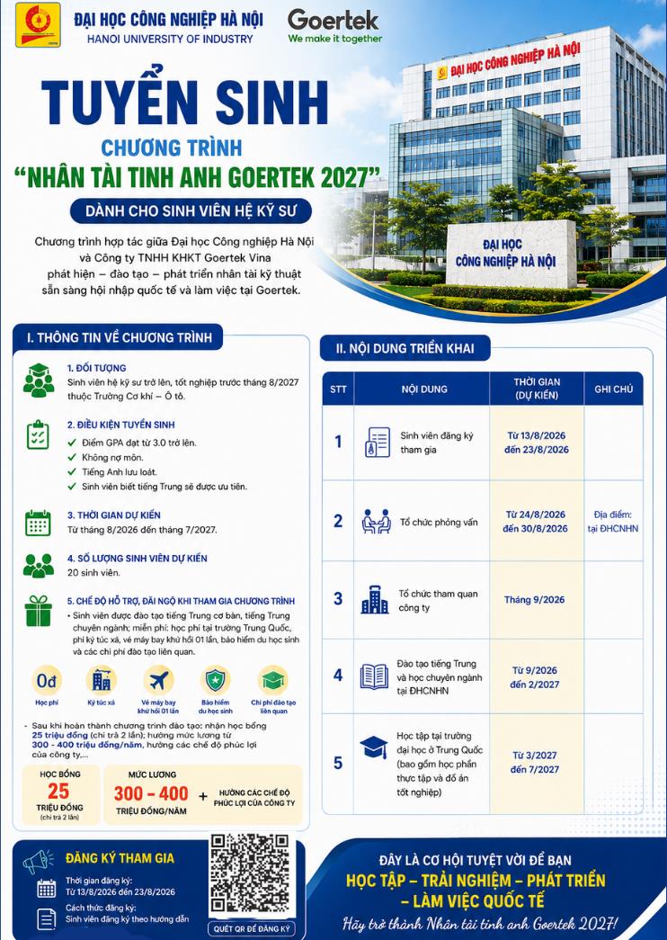 Chương trình “Nhân tài tinh anh Goertek 2027” dành cho sinh viên hệ Kỹ sư