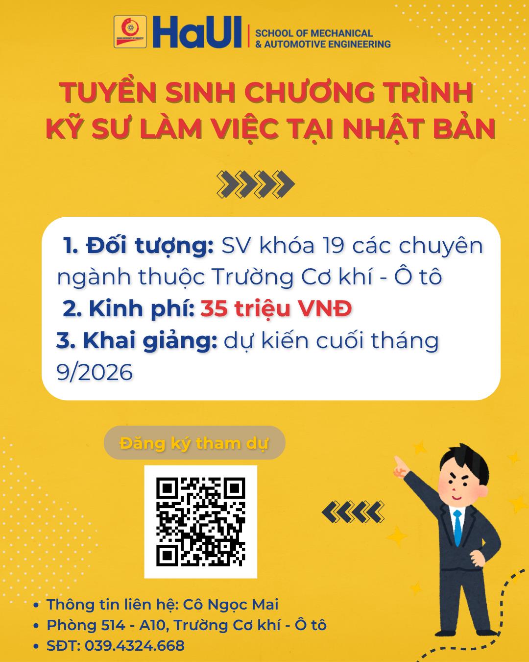 Thông báo `Tuyển sinh chương trình kỹ sư làm việc tại Nhật Bản`