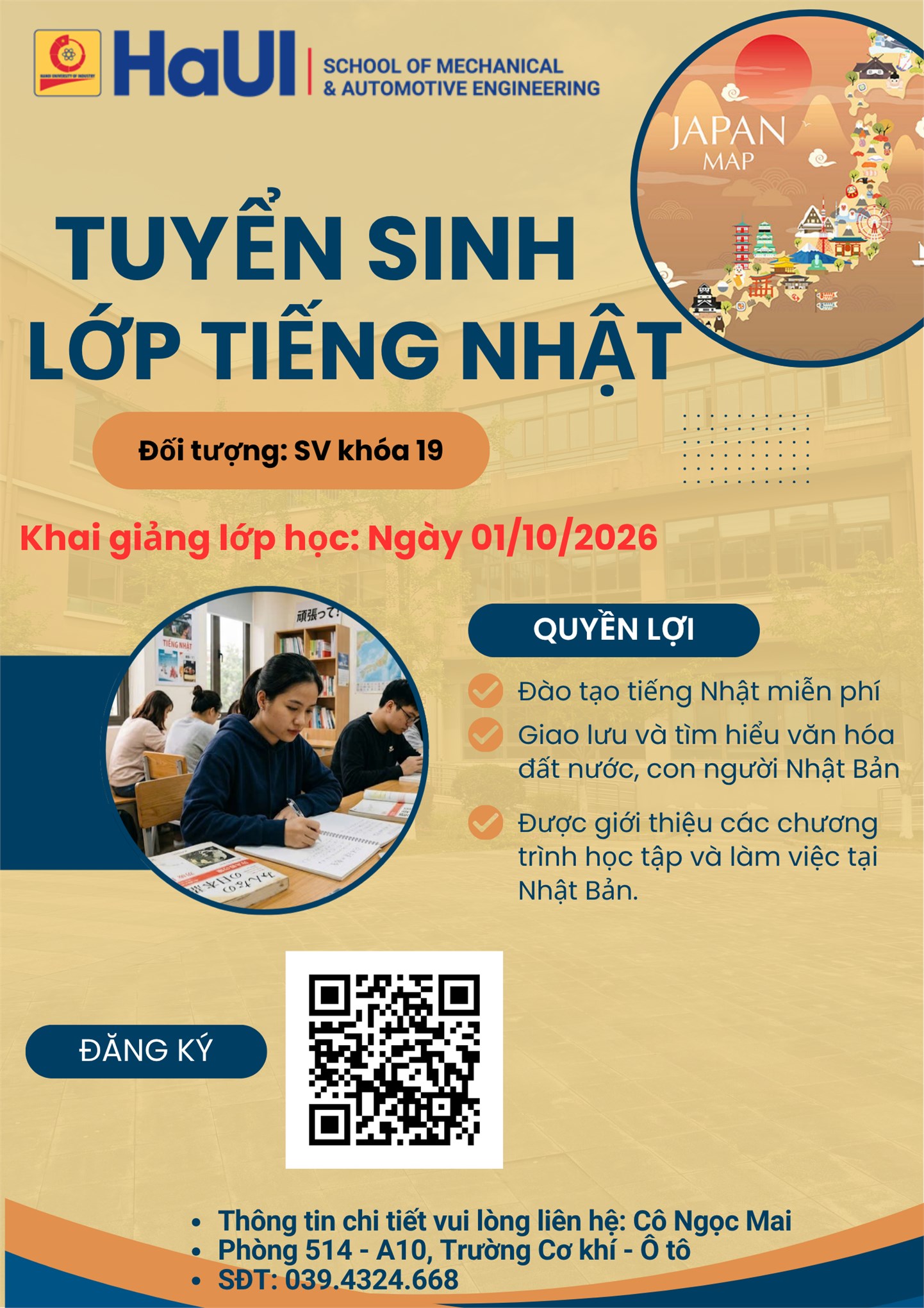Thông báo tuyển sinh lớp tiếng Nhật - Khóa 19